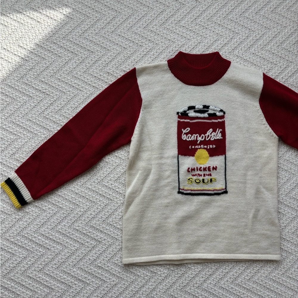 Vintage hand embroidered campbells soup sweater